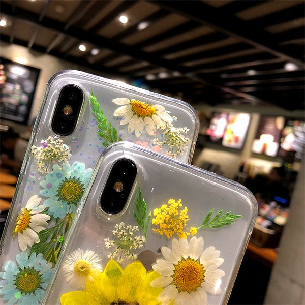 

2019 summer promotion for iphone 6 plus flower case drop glue real flower case pc+acrylic designer phone case