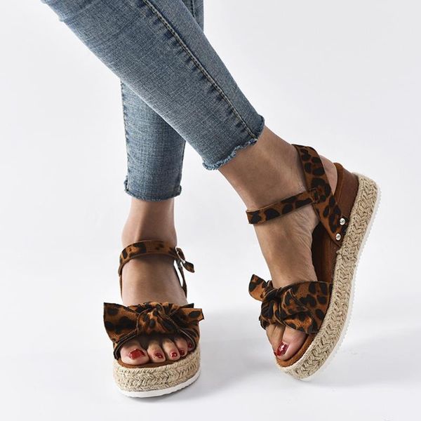 

женская женская мода solid leopard плюс размер клинья bowknot высокие каблуки сандалии casual summer beach party обувь chaussures # g4, Black