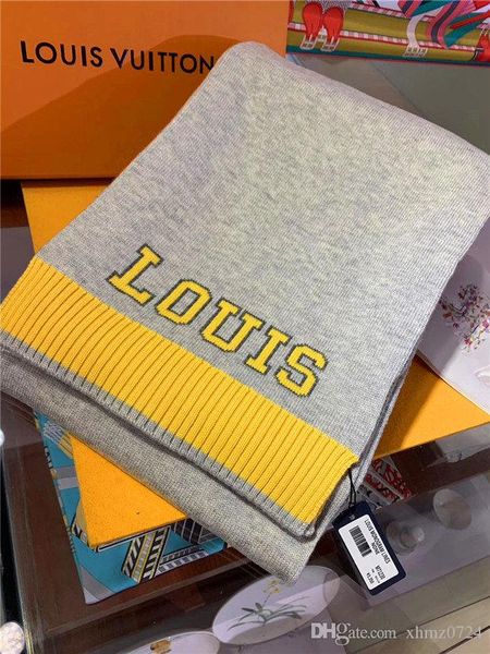 

brand men's wear wool scarf size 180x30cm scarf brand letter pattern scarf fashion, Blue;gray