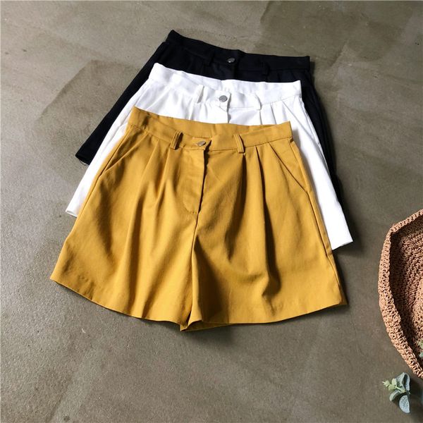 

all-purpose style office lady shorts 2020 summer new wide-leg shorts korean loose straight thin casual cotton women k765, White;black