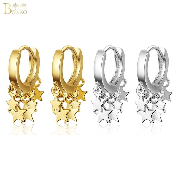 

boako 2019 fashion punk oorbellen gold silver color star pendant stud earrings women aretes fashion earings party jewelry z5, Golden;silver