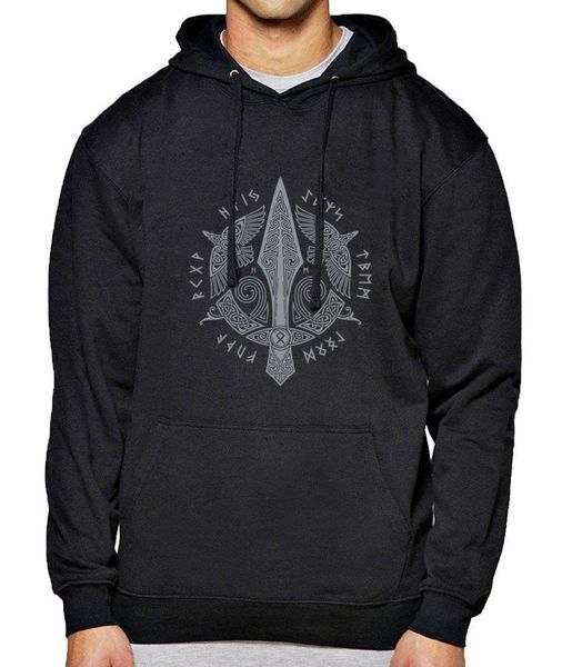 

men's sportswear hoodie 2018 fleece sweatshirt autumn winter hoodies men viking pullover hip hop streetwear, Black