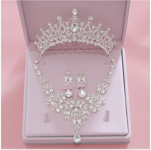 Bling Bling Set Crowns Necklace Earrings Alloy Crystal Sequined Bridal Jewelry Accessories Wedding Tiaras Headpieces Hair