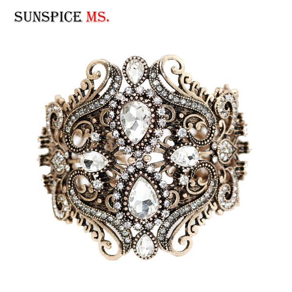

sunspice-ms fashion old gold color women bangle white crystal charm bracelet jewelry turkish women wedding bridal gifts, Black
