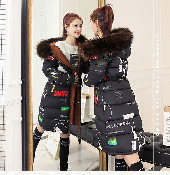 

warm hooded overcoat down puffy coats for winter donne cappotto for lady long winter coat jacket, Black