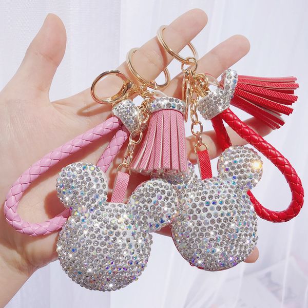 

fashion the crystal head key chain leather tassel braided rope key chains suitable for women gifts pendant, Silver