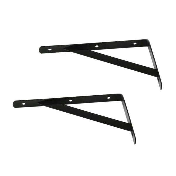 

2x metal l shape wall shelf bracket shelves plank rack support 40x25cm black