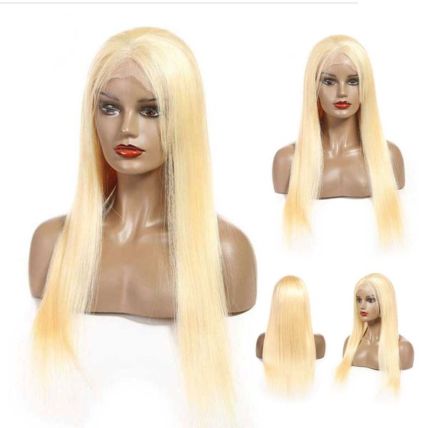

brazilian human hair honey blonde lace front wigs silky straight human hair wigs with baby hair natural hairline, Black