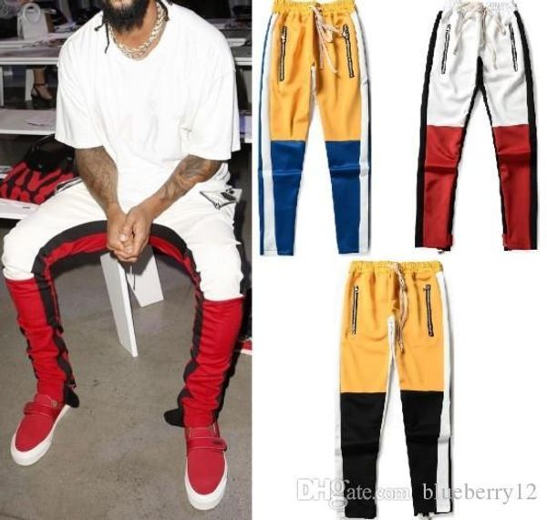 

fog pants for men high street mens jogger hip hop fashion style patchwork pants, Black