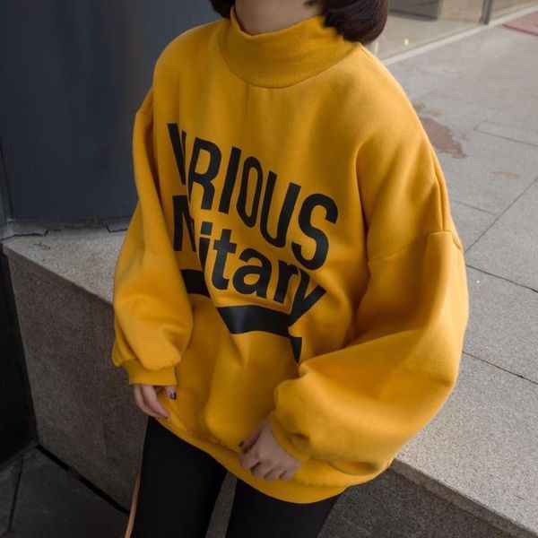 

sudaderas mujer 2017 women yellow hoodie sweatshirt korea style harajuku letter print fleece pullover sweatshirts female hoodies, Black