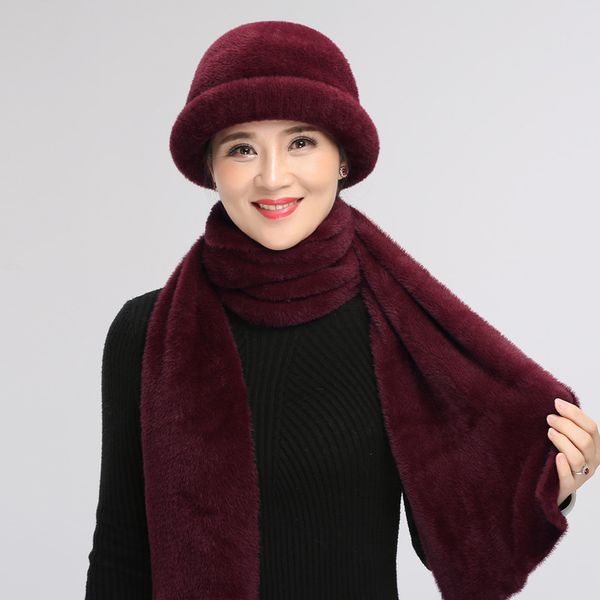 

women middle age hat winter lady pure color fashion scarf grandmother mother birthday present elegant warm scarves cap set h7132, Blue;gray
