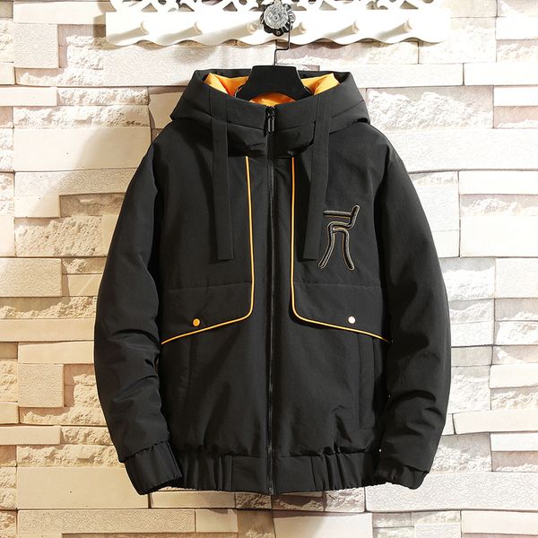 

winter jacket men fashion embroidery casual thick warm cotton hooded coat man streetwear wild hip hop loose jacket male clothes, Tan;black