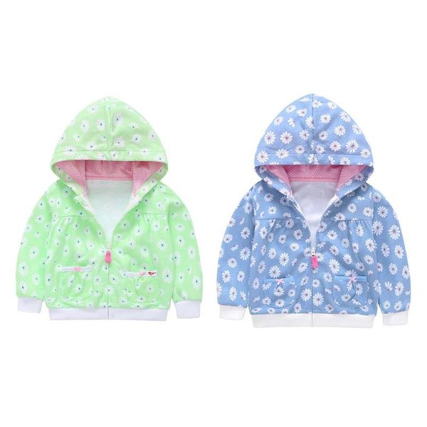

casualÂ winter hooded coat cotton long sleeve zipper pocket cardigan kids girls floral printing stitching comfortable sweatshirt, Blue;gray