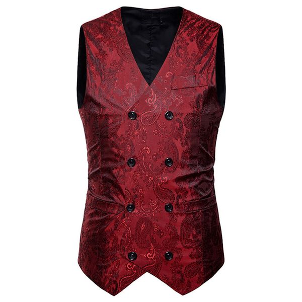 

2019 suit vest men jacket sleeveless vest gilding double-breasted spring autumn waistcoat chalecos para hombre d90628, Black;white