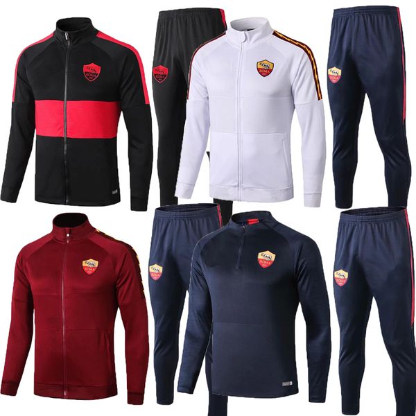 

2019 2020 roma jacket training suit 19 20 totti dzeko training suit soccer training sports long zipper jacket survetement set uniforms, Black