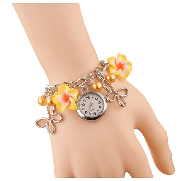 

lady jewelry beads flower bracelet watch christmas gif, Slivery;brown