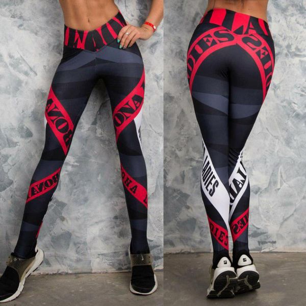 

women's printed sports tight trousers high stretch female gym leggings running pants out training pants quick-drying yoga, Black;blue