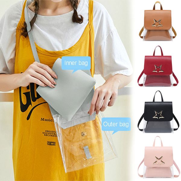 

new arrival women 2pcs transparent shoulder bag backpack girls mini messenger bags