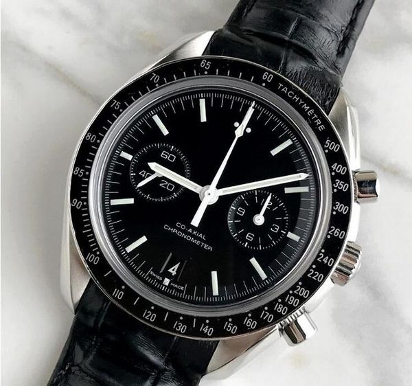 

Hot New SPEED Series MASTER CO-AXIAL black multi-function dial, leather strap, sapphire glass, luxury men's wristwatch