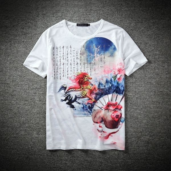 

mens designer ins chinese style lin 3d printing national large size round neck short sleeve t-shirt jacquard breathable short sleeve, White;black