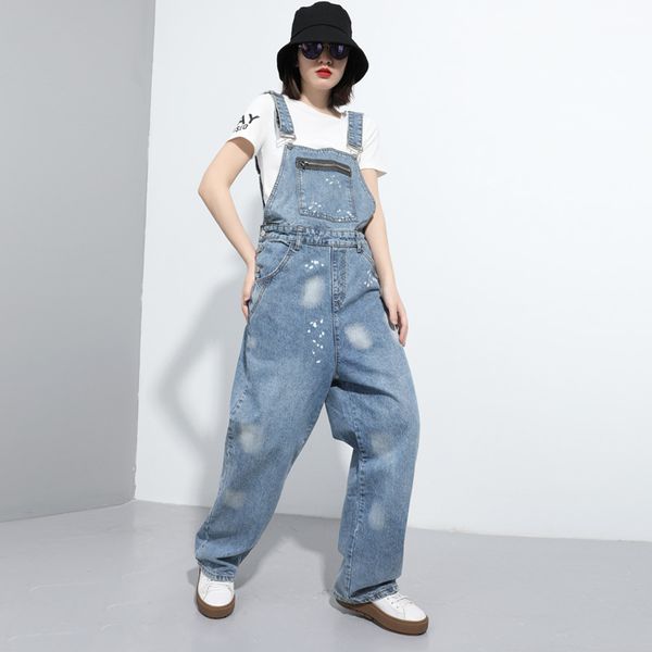 

women casual solid overalls pocket romper long playsuit strap button jumpsuits zipper decorations wide-leg overall pant, Blue
