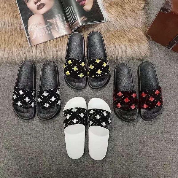 

2020 new mens womens summer sandals beach slide slippers ladies shoes print leather bee, Black