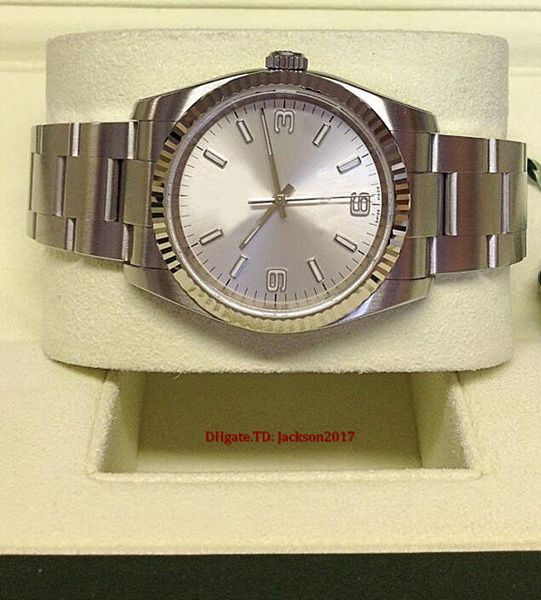

original box certificate mens watches 116034 36mm silver dial asia 2813 movement automatic, Slivery;brown