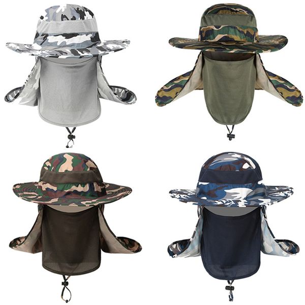 

mens camouflage hats wide brim bucket hat outdoor cover face fisherman caps