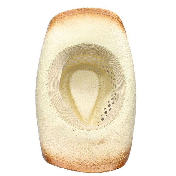 

fashion women men western cowboy hat with punk leaves band handemade weave straw beach sun mesh cowgirl sombrero size 58cm, Blue;gray