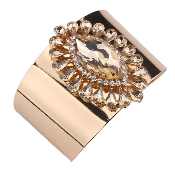 

New fashion ins luxury designer exaggerated wide beautiful sparkling zircon diamond crystal flower open bangle bracelet for woman