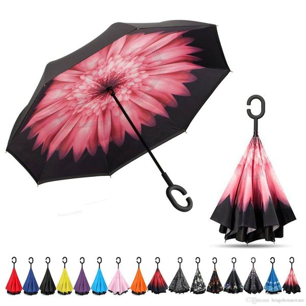 

creative foldable c-type umbrella waterproof reverse folding umbrella custom logo windproof sun protection portable umbrella bh0620 tqq