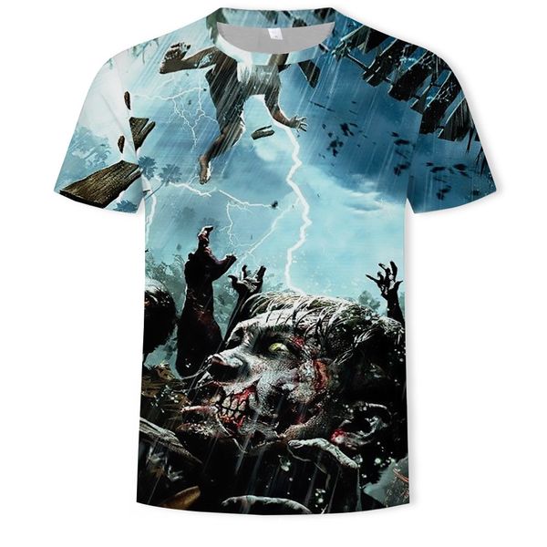 

mens designer zombie digital 3d printed loose short t-shirt, White;black