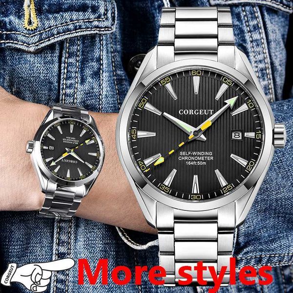

corgeut automatic mechanical watches swim sport brand men's watches watch male clock relogio masculino 3021, Slivery;brown