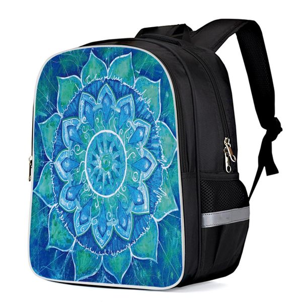 

retro mandala flower backpacks school bag child book bag sports bags bottle side pockets school student silver edge