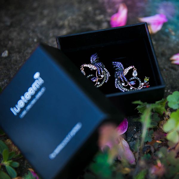 

luoteemi selling unique new arrival jewelry clear multi cz phoenix stud earrings for women wedding brincos, Golden;silver