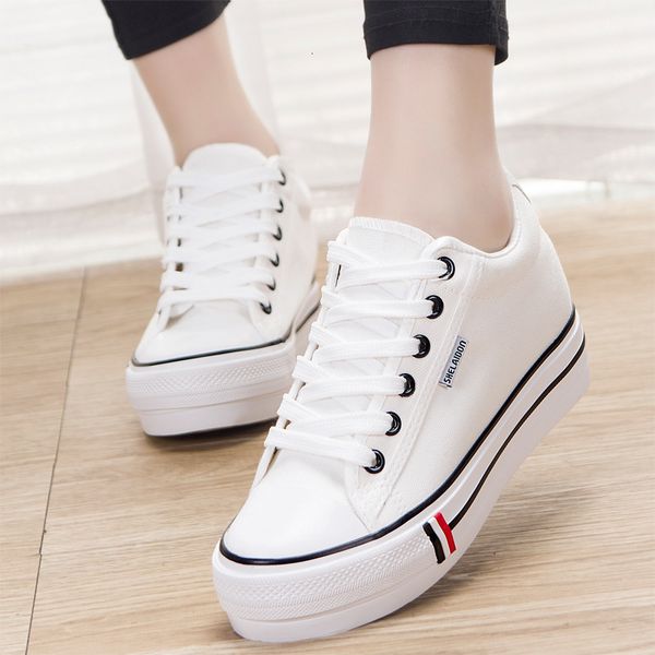 

woman classic canvas shoes height increasing womens skateboarding shoes lace-up non-slip white outdoor sports platform new