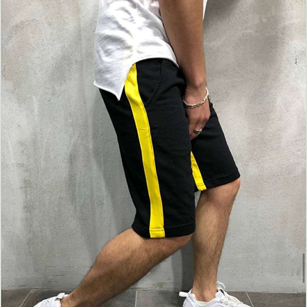 

2019 summer men's brand casual sports fitness shorts europe slim men's shorts hip hop stitching men, White;black