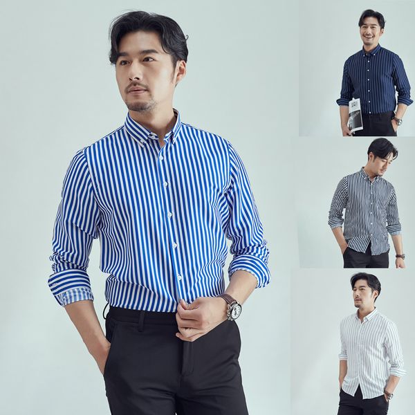 

button down dress shirts men 2020 long sleeve shirt black white stripe shirt fashion shirts camisa masculina, White;black