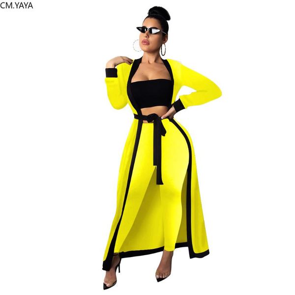 

winter women's set tracksuit full sleeve long sashes open stitch x-long coat strapless pants suit 3 piece set outfits gl3847, White