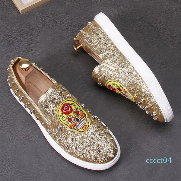 

new arrival men designer trendsetter sequins rivet platform casual flats shoes man punk loafers board shoes for web celebrity ct04, Black