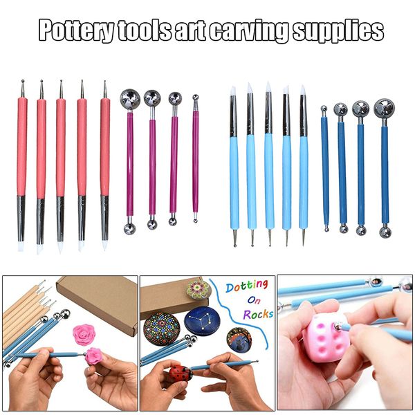 

9pcs ball stylus dotting tools set for embossing pattern clay pottery ceramics flower carving sculpting modeling sga998