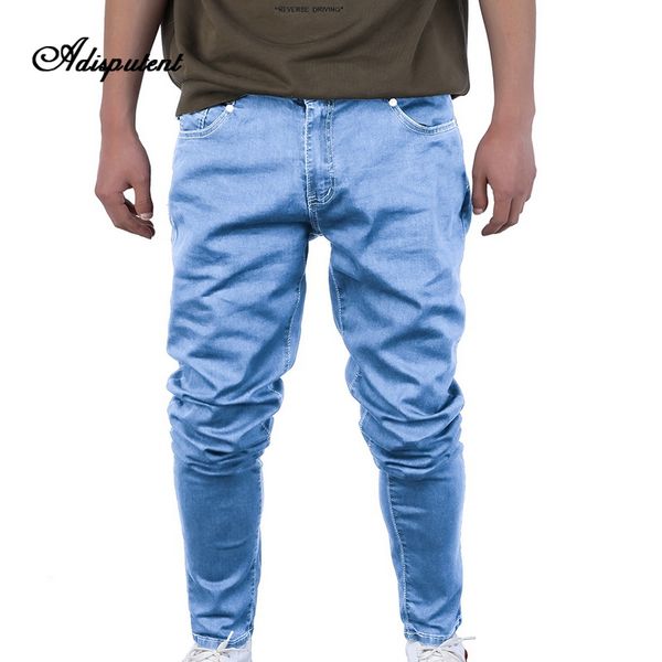 

adisputent 2019 mens fashion jeans with side pockets solid pencil pants plus size 3xl skinny jeans for men pantalon homme, Blue