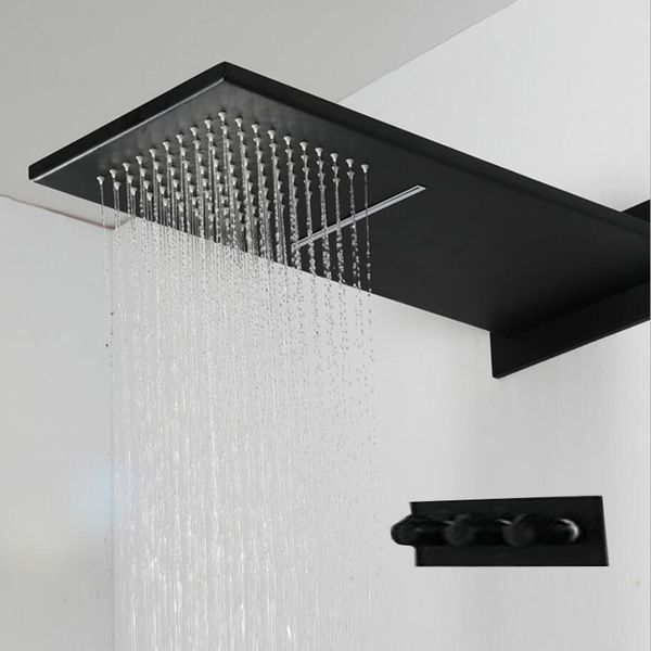 

high water flow shower mixer set 304 inox blackened rain waterfall overhead shower bathroom shower mixer faucet set