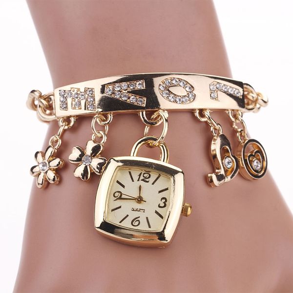 

women watches featured alloy rhinestone love quartz wristwatch bracelet watch luxury gold clock ladies zegarki damskie fi, Slivery;brown