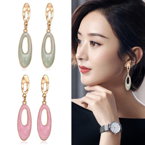 

cute hollow elliptic enamel pendant earrings for women girls fashion geometric stud ear jewelry birthday gifts, Golden;silver