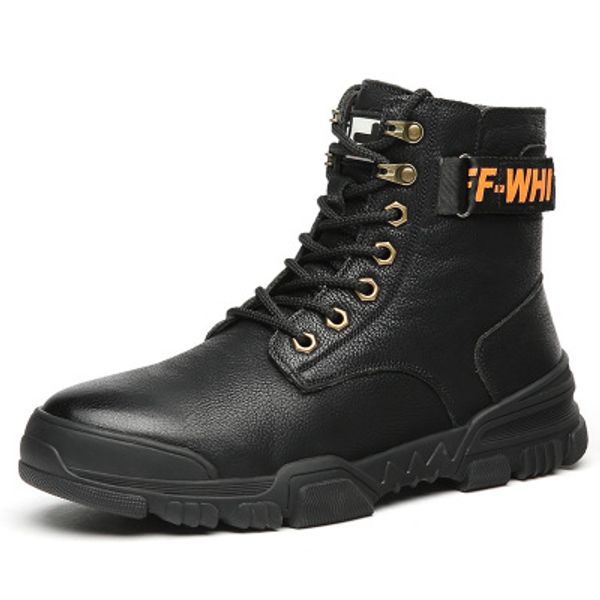 

2019 fashion platform men's boots rivet plush warm boots 2018 elegant waterproof leather snow man velvet shoes, Black