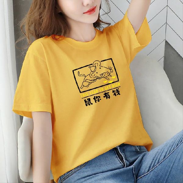 

95% cotton 2020 short sleeve round collar loose large size women's white t-shirt women's t-shirt summer top