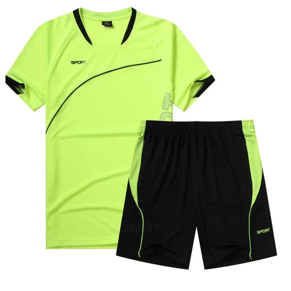 

2020 junjian men running suit short sleeve+shorts basketball training tracksuit quick dry loose t-shirt sports gym fitness running sets, Black;blue