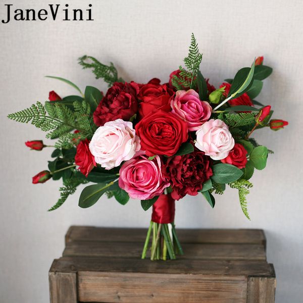 Acheter Janevini Bouquet Rouge Titulaire De Pivoine Bouquets De Mariage De Demoiselles Dhonneur Pivoine Rose Fleurs Artificielles Plus La Taille