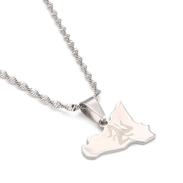 

stainless steel map of sicilia pendant necklace pendants italian jewelry, Silver